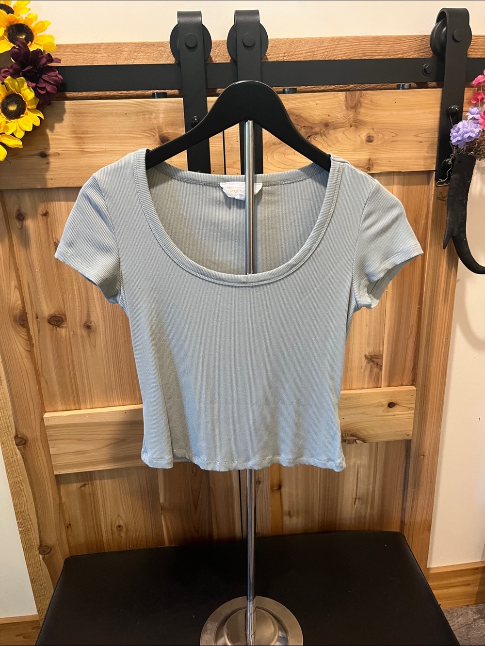 Gypsy + Jade Scoop Neck Ribbed Crop Top — Pale Green